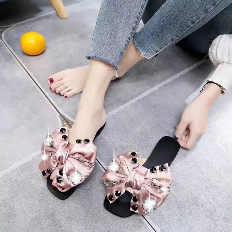 Dam Sandaler Bling Bling Silke med Kristalldetaljer Platt Sula-4