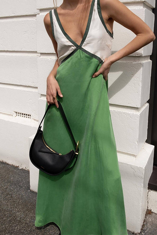 Maxiklänning Dam V-ringad Färgblockad Bomull och Polyester-2