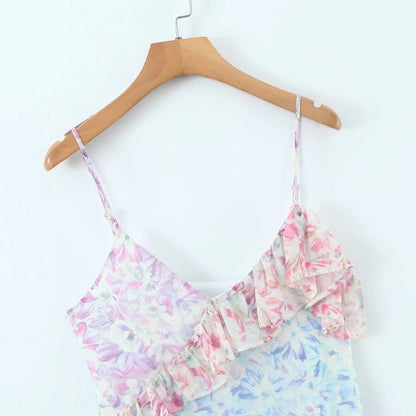 Dam Midi Klänning Asymmetrisk Volang Polyester Blommönster 6