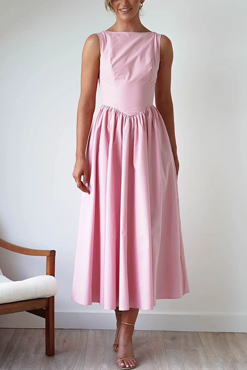 Dam Midiklänning Ärmellös Öppen Rygg Midi-Längd för Bröllop och Fest-6