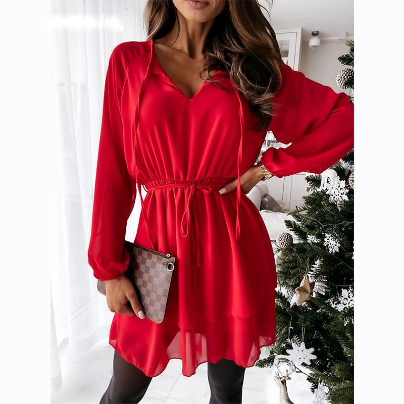 Kvinnors Miniklänning A-Line Chiffon V-Hals-4