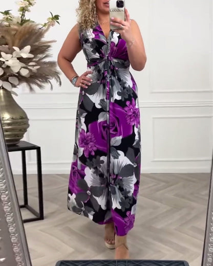 Kvinna Klänning Veckad Blommönster Polyester-2