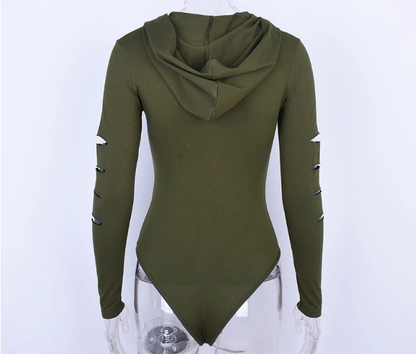 Dam Bodysuit Med Dekorativ Halsringning Och Huva Bomull Polyester-3
