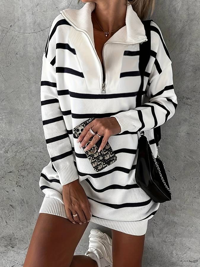 Dam Sommarklänning Randig Med Dragkedja Mjuk Andningsbar Design-1