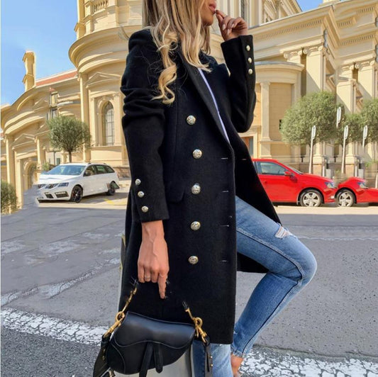 Dam Trenchcoat Lång Vintage Stil Högkvalitativ Polyester-1