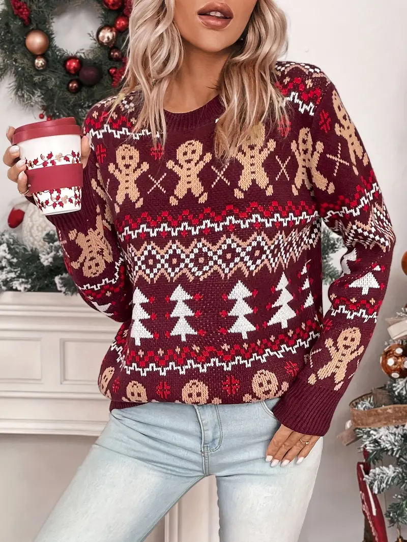 Kvinnors Jultröja Festlig Ren Design Mjuk Akryl-4