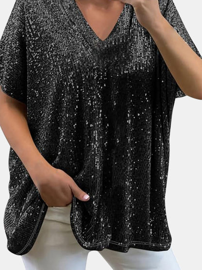 Variant image for Kortärmad Blus Dam V-ringning med Paljetter i Polyester-19