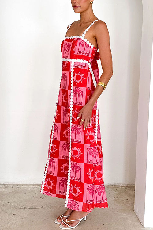Dam Maxiklänning Loop Back Palm Soleil Tryck Bomull Polyester-5