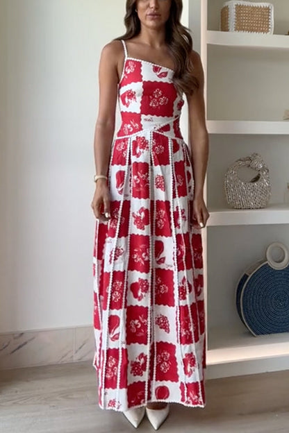 Damklänning Asymmetrisk Med Unik Tryckning Bomull Polyester-6