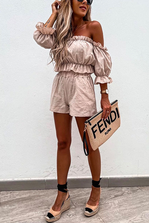 Dam Off-Shoulder Top och Shorts Set Elastisk Bomull-5