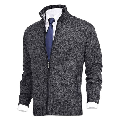 Herr Cardigan Jacka Stickad Ullmix med Krage-3