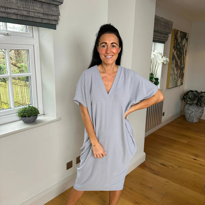 Kvinna Klänning V-ringning Högkvalitativt Tyg-4