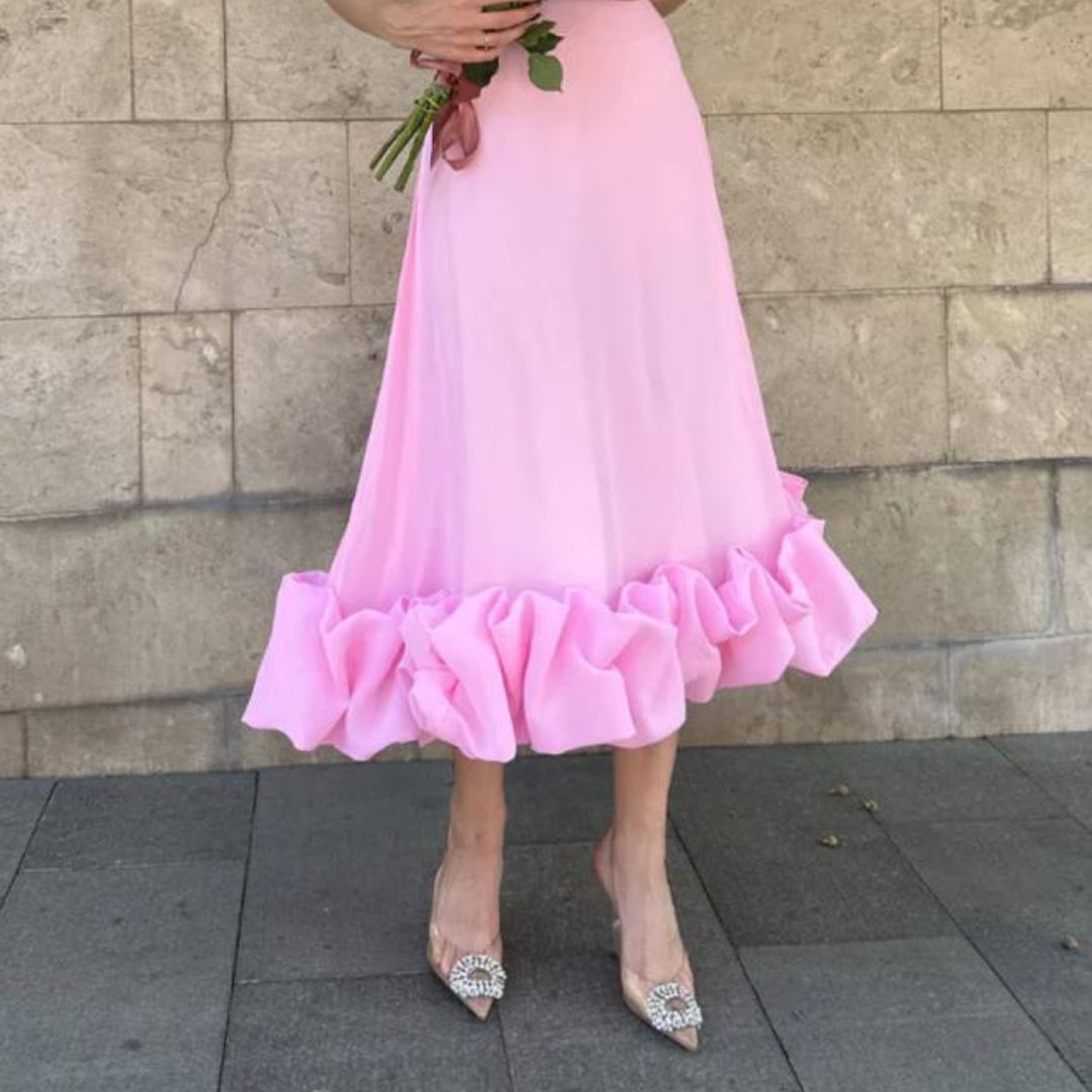 Dam Midiklänning Volangdesign Polyester Elegant Midilängd-4