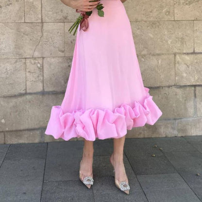 Dam Midiklänning Volangdesign Polyester Elegant Midilängd-4