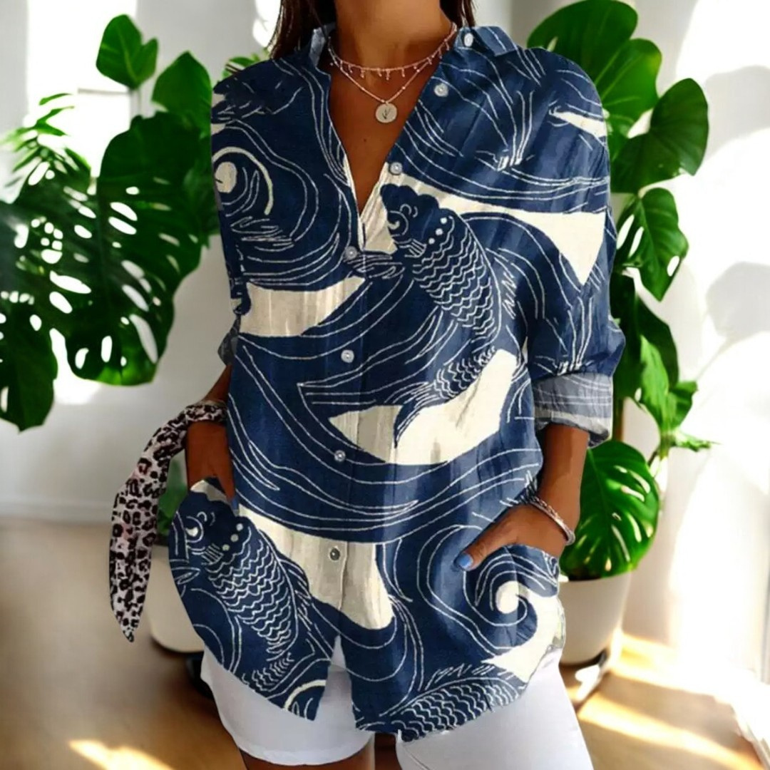 Kvinnors Blommig Skjorta Av Andningsbart Tyg Casual Fit-2