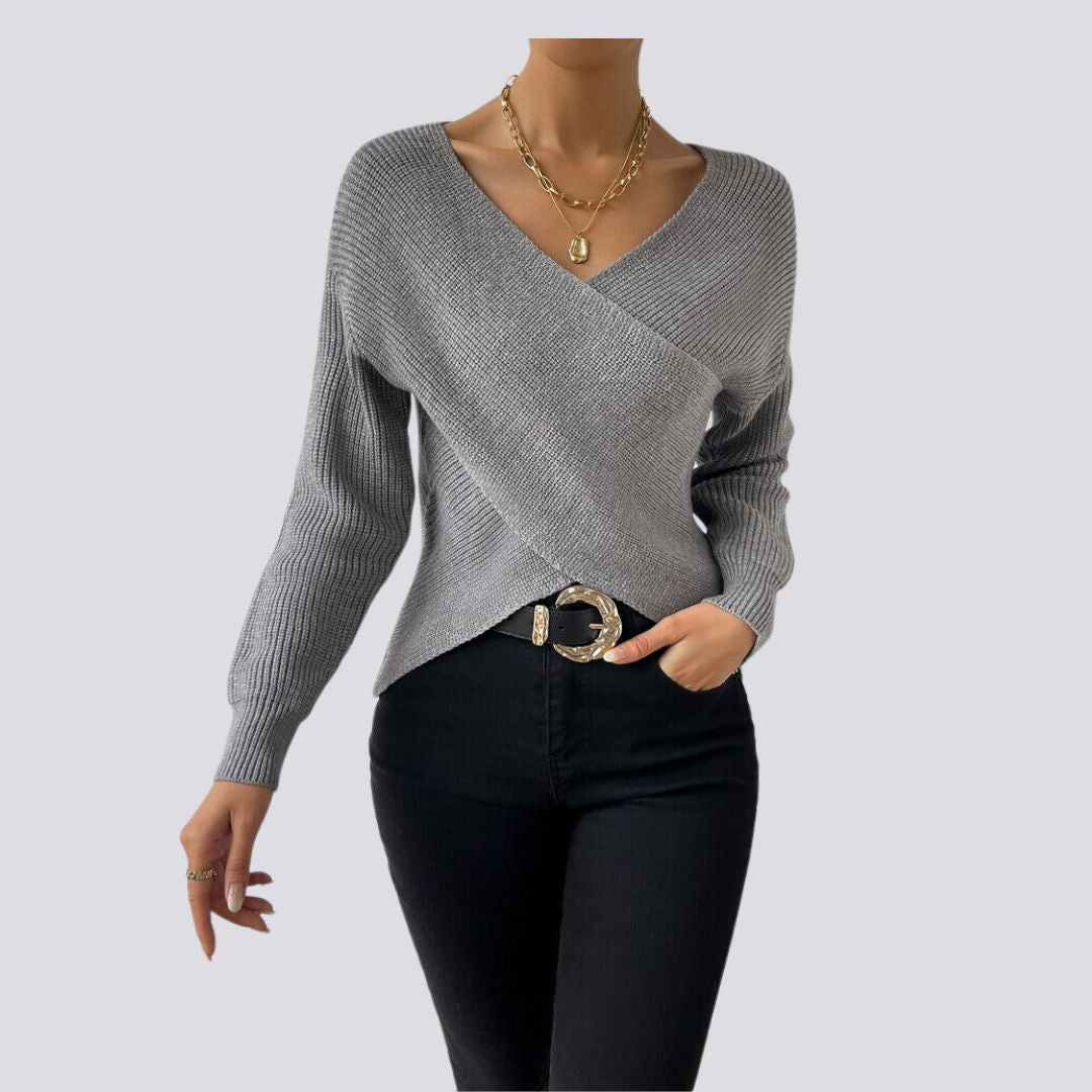 Stickad Dam Tröja V-ringning Långa Ärmar Mjuk Akryl-4