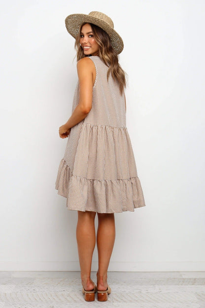 Damklänning Midi Ruffle Design Randig Bomull-3