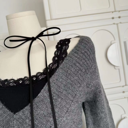 Stickad Dam Tröja V-ringad Långärmad Mjuk och Bekväm – Perfekt för Höst och Vinter 4