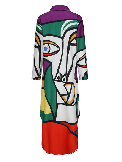 Dam Långklänning Fest med Ansiktsmönster och Slits i Polyester-4