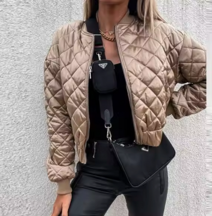 Damjacka Quiltad Bomber 100% Polyester med Ribbade Manschetter-4