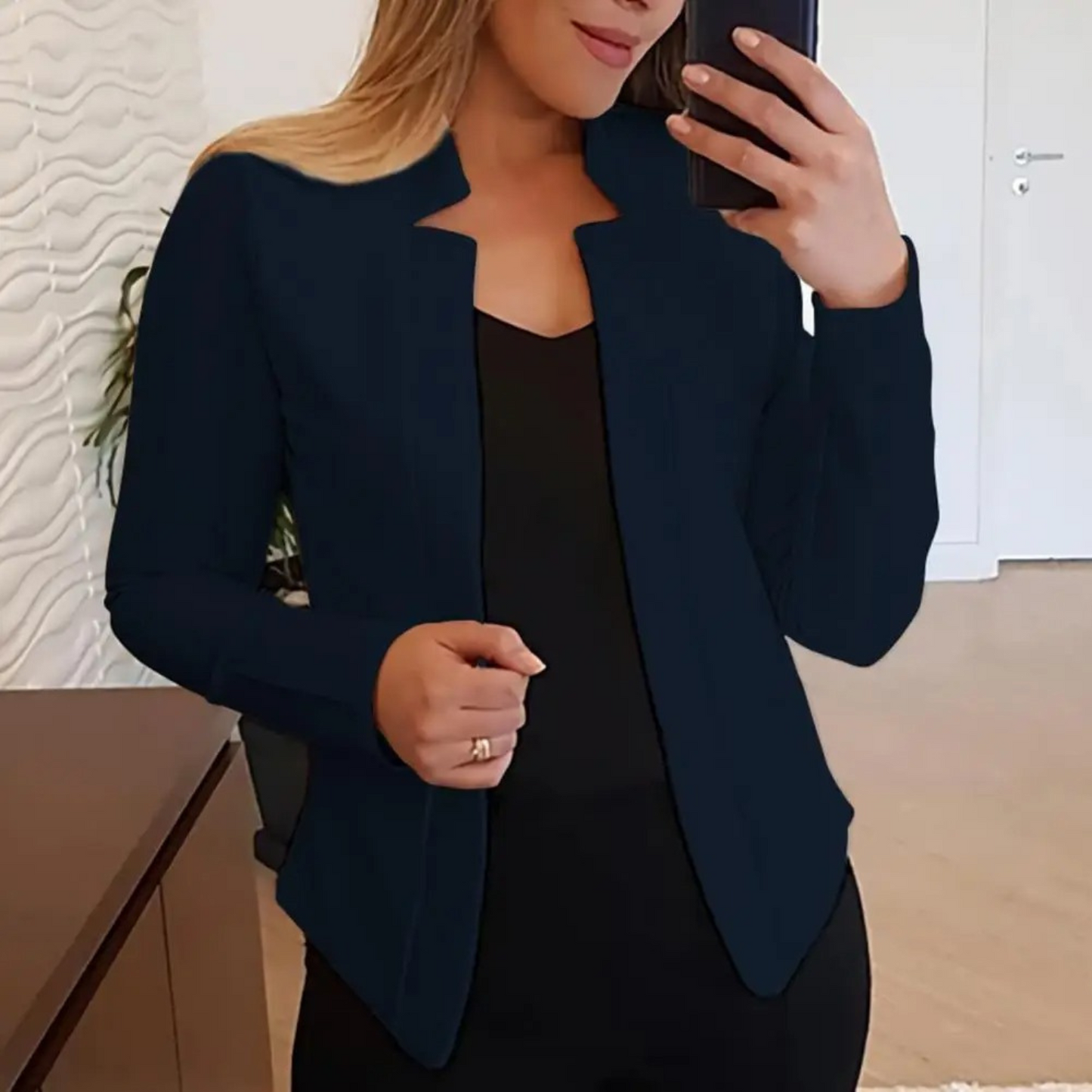 Dam Blazer Skräddarsydd Polyester för Kontorsarbete Elegant Design-4