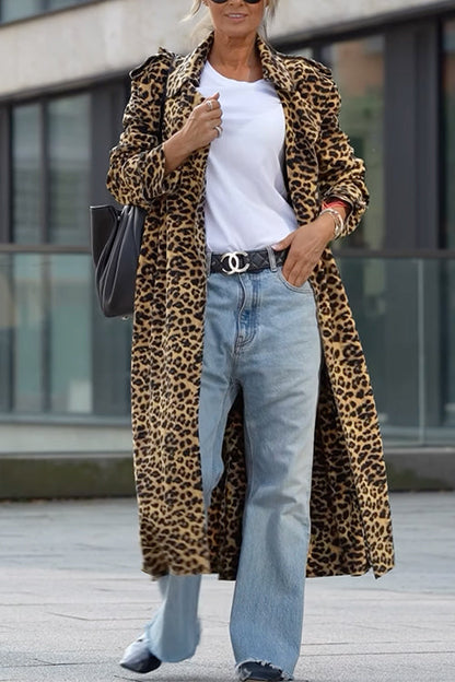 Dam Kappa Midi Öppen Framsida Leopardmönster Bomull Polyester-4