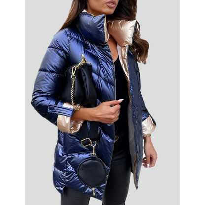 Dam Lång Vinterjacka Modern Vattentålig Polyester-5