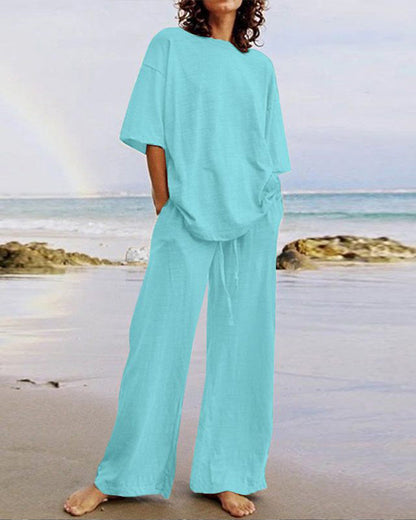 Variant image for Kvinnors Tvådelad Uppsättning Trendig Urban Look Bomull Linne-1