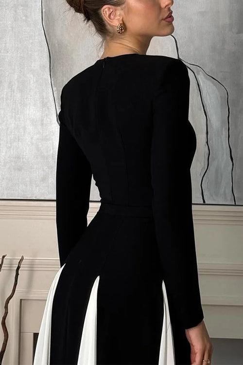 Maxiklänning Dam Färgblock Långa Ärmar Bomull Polyester-4