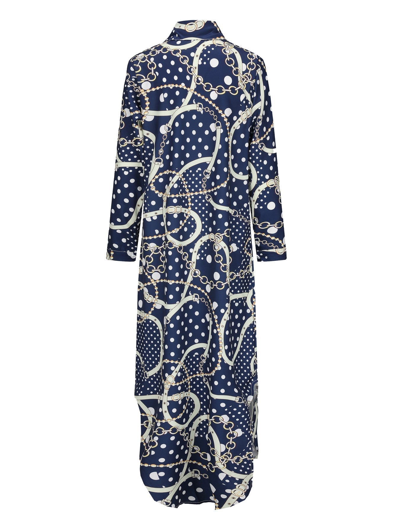 Damklänning med Krage Tryckt Polyester Långärmad Fina Dam Klänningar 4