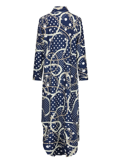 Damklänning med Krage Tryckt Polyester Långärmad Fina Dam Klänningar 4