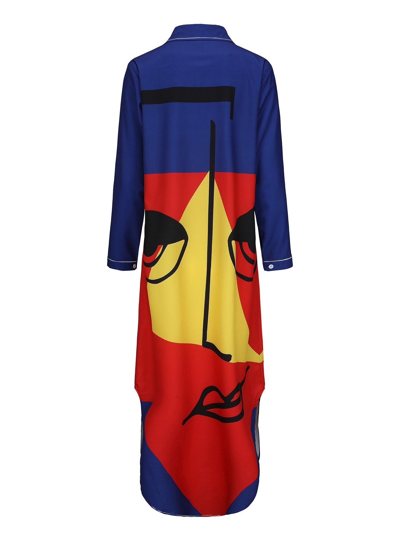 Damklänning Lång Ärmskjorta Midi Polyester med Krage och Mönster-4