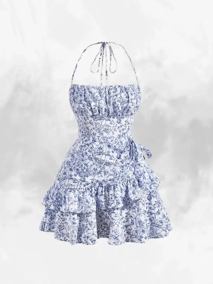 Variant image for Kvinnors Miniklänning Halterneck Blommönster Lätt Tyg-1
