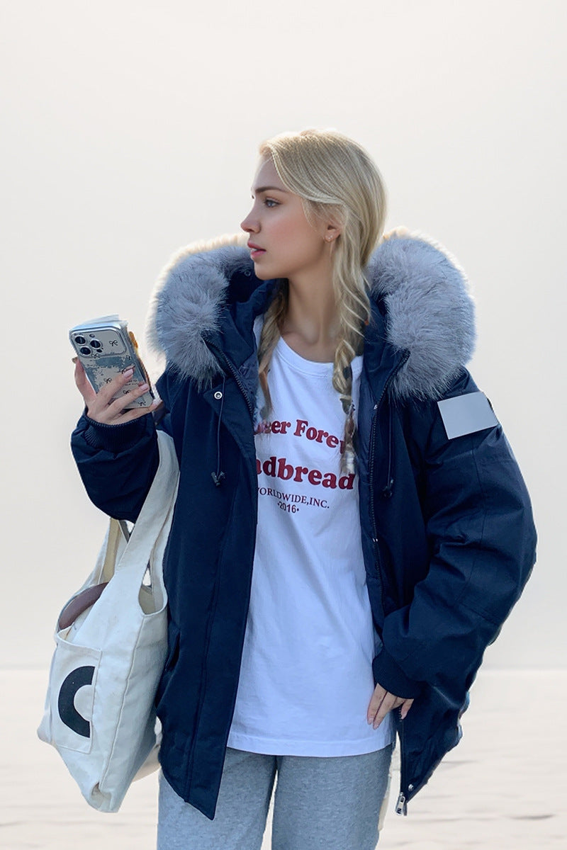 Variant image for Dam Parkas Löst Snitt med Pälskrage i Polyester och Bomull-1