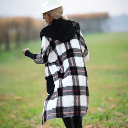 Dam Kappa Lång Rutigt Mönster Mjuk Tygblandning-5