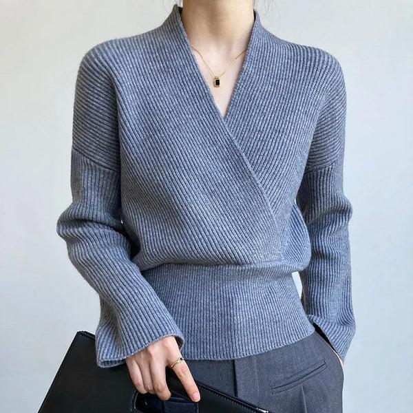 Dam Wrap Tröja Elegant Högkvalitativ Tygblandning-3