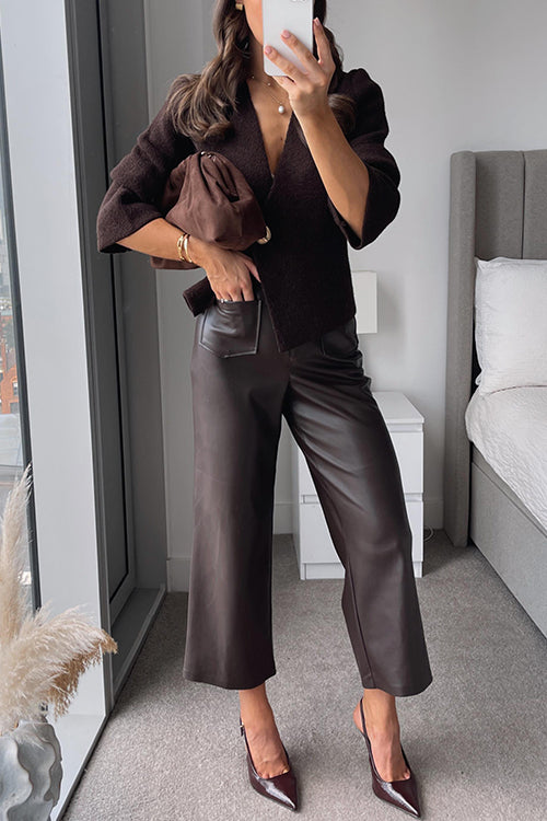 Dam V-hals Kofta Knappstängning Bomull Polyester-4