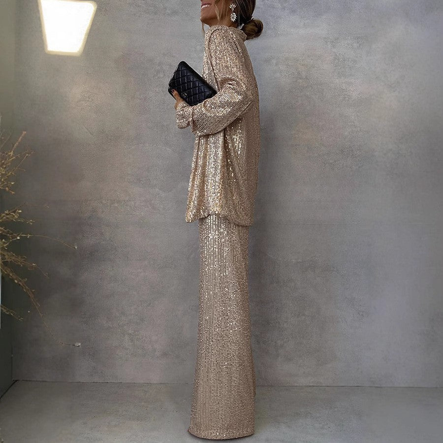 Kvinnor Hög Midja Paljettdress Polyesterfiber Glamourös Design-3