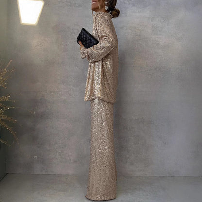 Kvinnor Hög Midja Paljettdress Polyesterfiber Glamourös Design-3