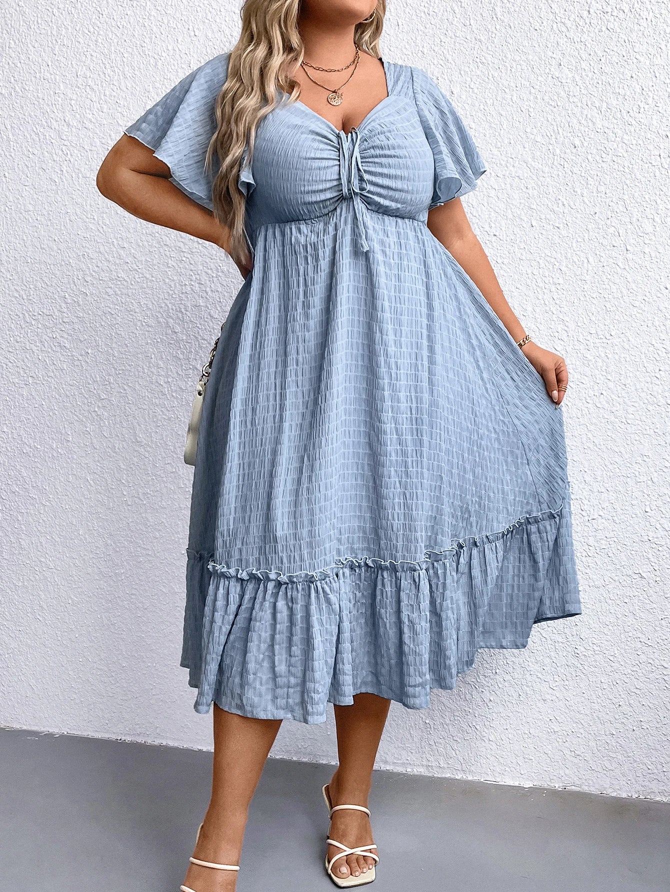 Damklänning Sommarklänning med Hjärtformad Halsringning och Vingärmar i Polyester-4