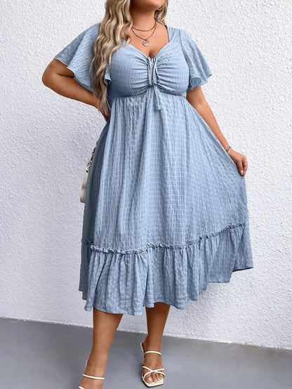 Damklänning Sommarklänning med Hjärtformad Halsringning och Vingärmar i Polyester-4