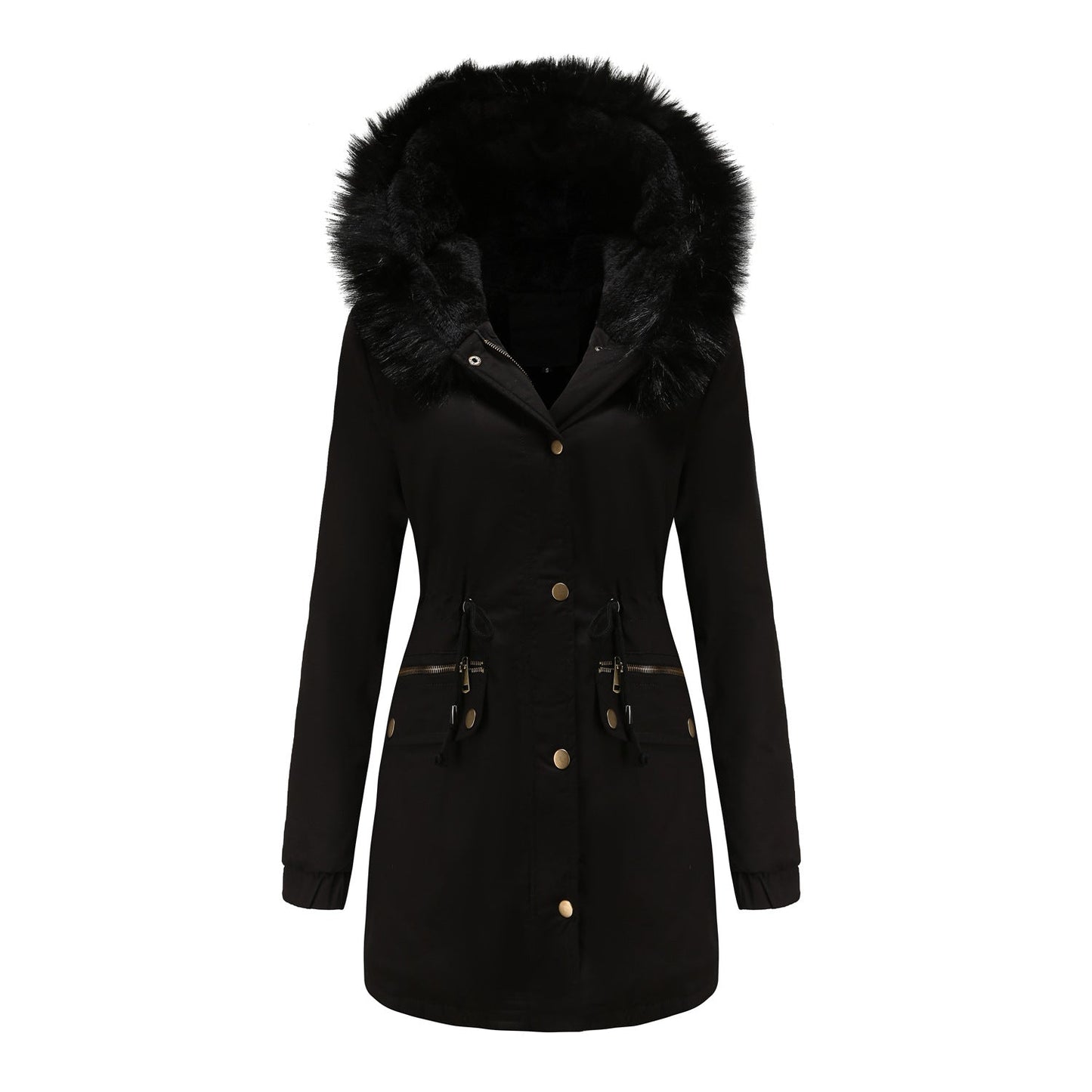 Kvinnors Parka Kappa med Fleecefoder och Huva Bomull Polyester-4