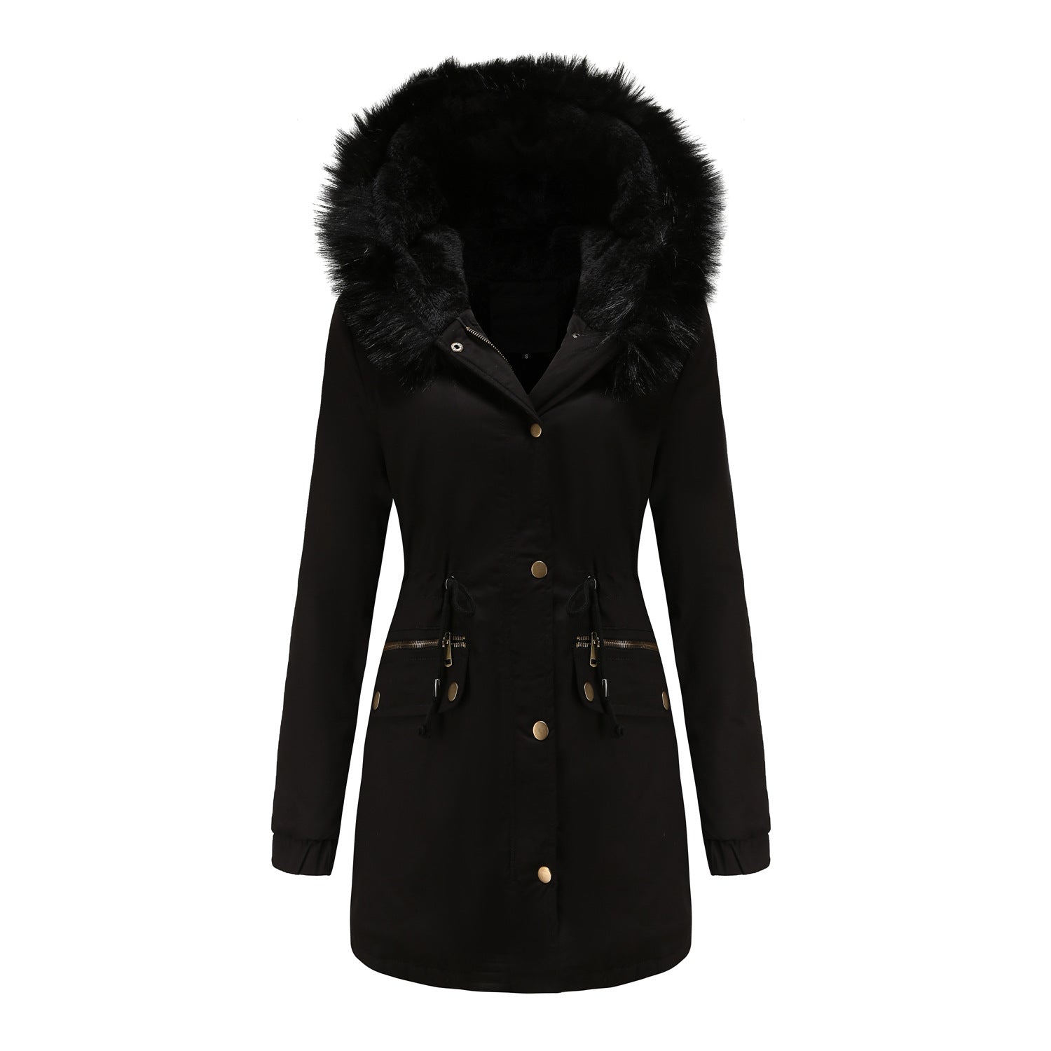 Kvinnors Parka Kappa med Fleecefoder och Huva Bomull Polyester-4