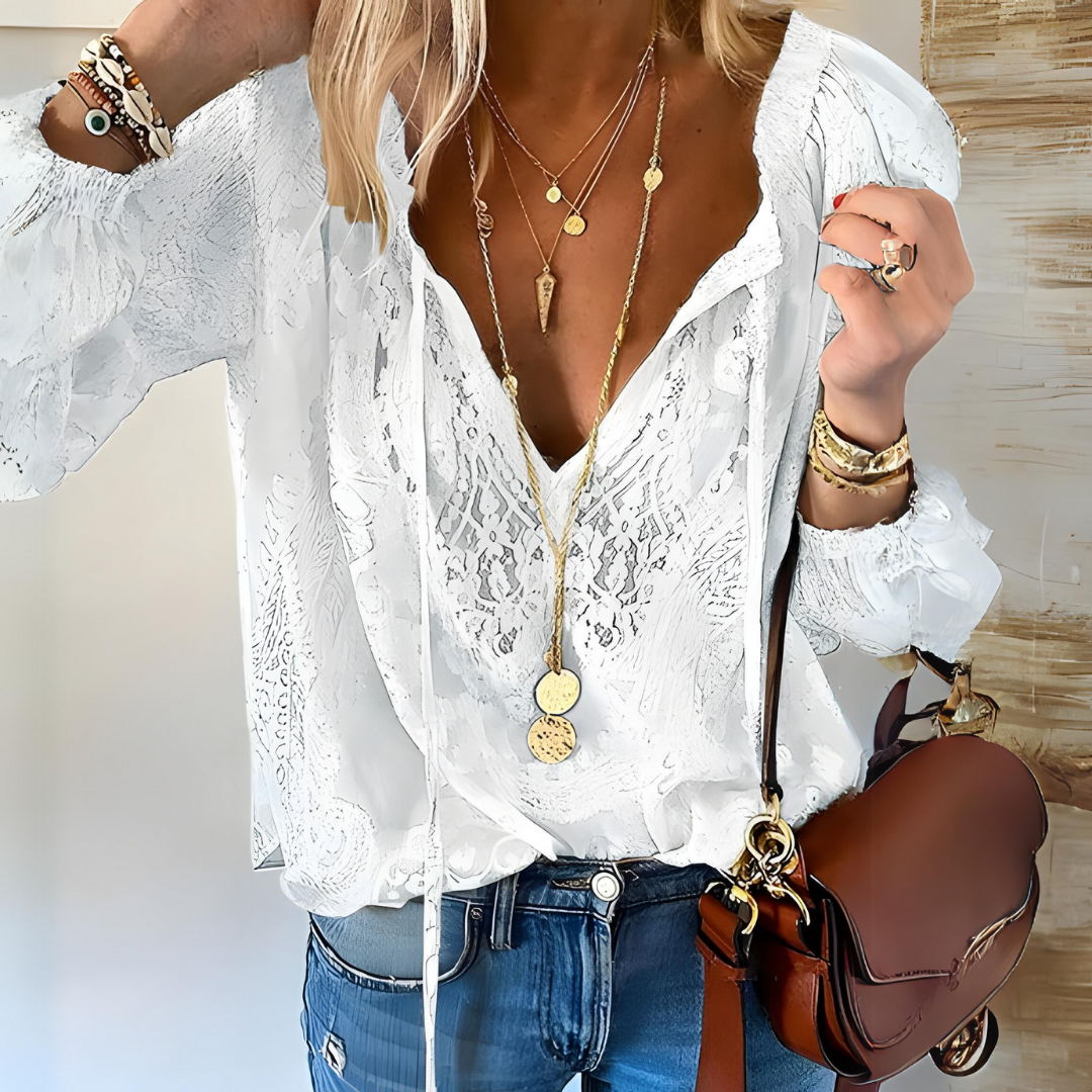 Kvinnors Boho Blus Virkad Bomull-4