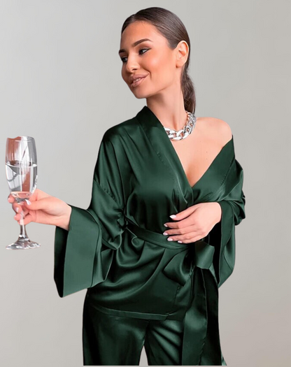 Dam Pyjamas Set med Lång Badrock och Sovplagg i Mjukt Material-2