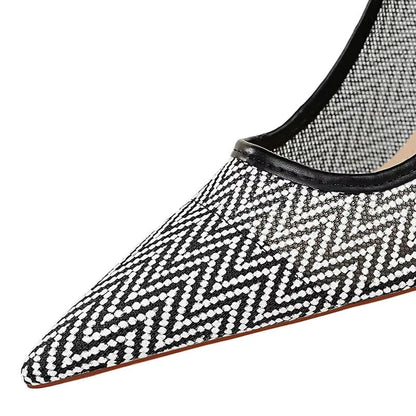 Dam Pumpskor Spetsig Tå Hög Klack Mesh-3