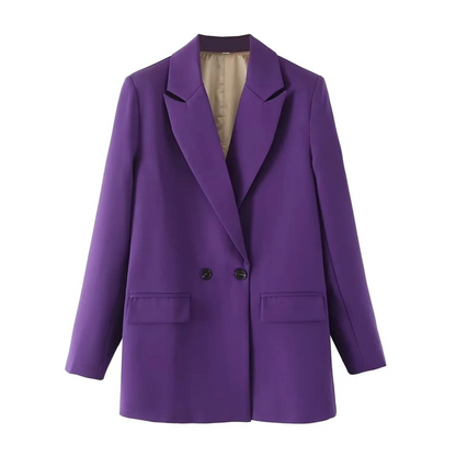 Dam Blazer Två-Radig Vintage Stil Polyester Smal Silhuett-4