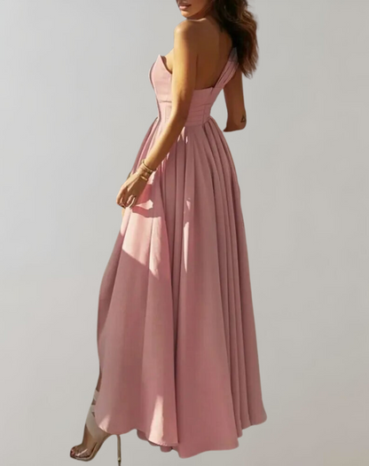 Dam Cocktailklänning Draperad Satin med Öppen Rygg-2