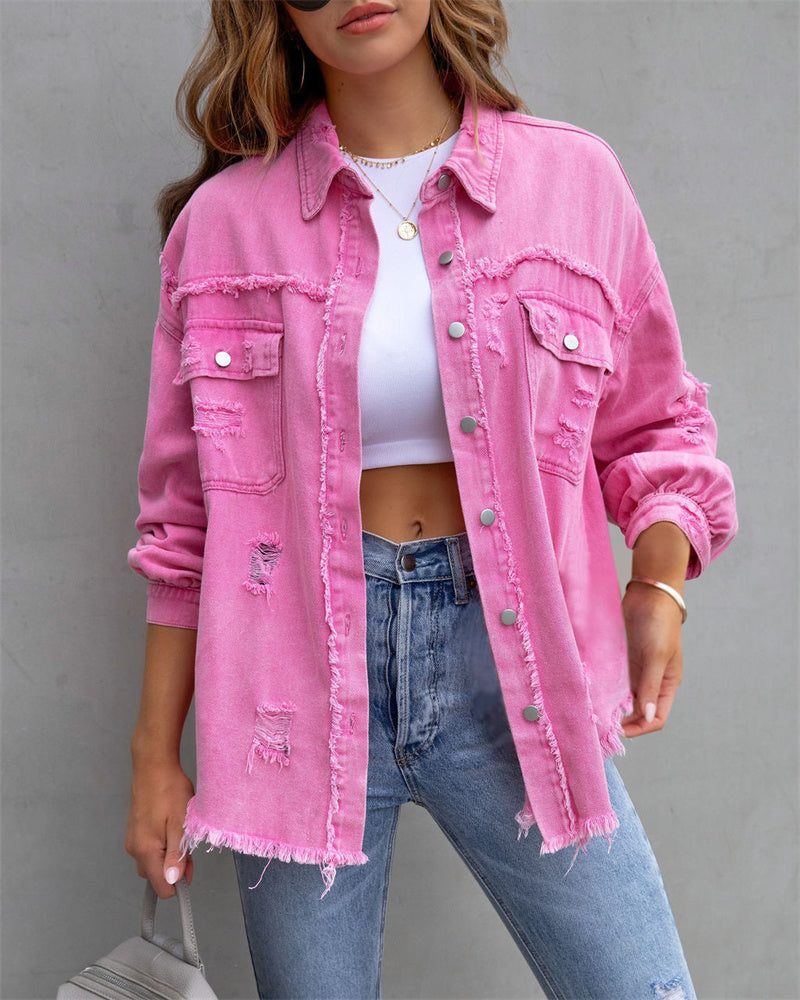 Dam Jeansjacka Knappstängning Tidlös Design Denim 8