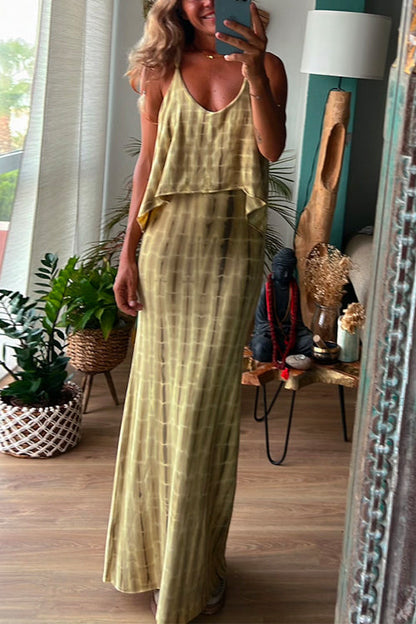 Dam Cami Top och Maxi Kjol Set Oregelbunden Design i Bomull och Polyester 2